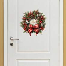1 Stück Weihnachtskranz, Türdekoration, Wandaufkleber mit "Fröhliche Weihnachten" Slogan, Wohnzimmer Wand/Eingangs Türdekoration, Wandaufkleber mit roter Schleife - Multifunktionale Weihnachts- und Saisondekoration Türbanner, Innen-/Außendekoration, passend für Standardtüren