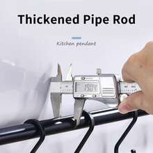 1pc 30cm/40cm/50cm Movable Hooks, Simple & Fashionable No-Drill Black Movable Hooks Suitable For Kitchen/Bathroom/Pot Lid Organizer, Easily Installed With Adhesive Tape, Also Applicable For Garage Tools, Entrance Keys & Jewelry, Sutiable To Use In Kitchen, Kitchen Storage Goods