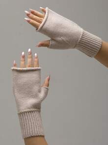 2 Paar einfarbige Acryl Fingerlose Handschuhe, geeignet für Alltag, Zuhause, Schule, Winteraußenaktivitäten, warme Handschuhe mit offenen Fingern, Halbe Finger Schreibhandschuhe für Studenten, modische Stulpenhandschuhe für Büro Tippen bei Damen