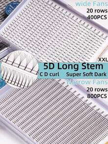 800PCS 20 Rows XXL Tray Long Stem 5D Narrow Fans,400 PCS Wide Fans, Ultra-Light Volumized Soft Ultra Dark Flat Stem Base Imported Korean PBT Fiber Premade Volume Fans Eyelash Extensions 0.07 C D Curl 8-15mm Mixed Trays Handmade Individual Lash Premade Fans Eyelash Extensions For Beauty Salon Premium Professional