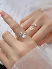 BALMORA 1 pezzo Anello aperto in argento sterling 925 con fiore di rosa retrò elegante, regalo per la fidanzata