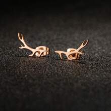 1Pair Of New Small Design Wishing Deer Antler Earrings, Fashionable, Fresh, Forest Style, Female Style, Simple, Stainless Steel, Elk Antlers, Men And Women's Models