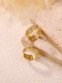 Evil Eye Rings For Women Stainless Steel Turkish Eye Ring Wedding Gothic Aesthetic Jewelry Sets - Golden Yellow 6 - View 2