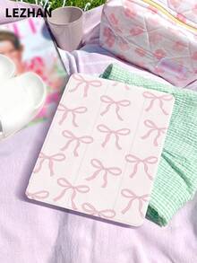 1pc Simple Pink Bow Pattern Flat Protective Case, Compatible With IPad 10.2", IPad Pro 11" 2021/2020/10th Gen/Mini4/5/6/IPad (A16) 11" 11th Gen 2025, Galaxy Tab A8 10.5" 2022, Matepad 10.4/Tab, With Pencil Slot, Anti-Drop, Tablet Stand Cover - Multicolor - View 4