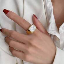 1pc Bohemian Style White Ceramic Square Ring, Stainless Steel Material - Suitable For Daily Wear And New Year Gift, Jewelry With Luxurious Bohemian Appearance