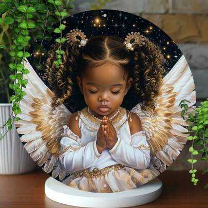 8x8 Inch 1 Piece Angel Baby Round Aluminum Wall Sign – Classic Style Decorative Plate, Weather-Resistant & Multipurpose,Room Decor,Halloween Decor,Home Decor,Bathroom Decor,Bedroom Decor,Kitchen Decor,Wall Decor,House Decor, Room Decoration Stuff,Living Room Decor