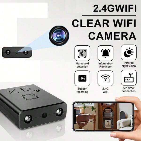 1 كاميرا صغيرة ذكية بدقة 1080P كاملة HD، تدعم اتصال WiFi 2.4G، رؤية ليلية تحت الأشعة تحت الحمراء، تدعم تسجيل الفيديو (والتي يمكن تخزينها في بطاقة الذاكرة)، إنذار كشف الحركة، إمداد الطاقة عبر USB بدون بطارية، مناسبة لأمن المكتب والمنزل، ومراقبة كبار السن والأطفال والمربيات والحيوانات الأليفة.