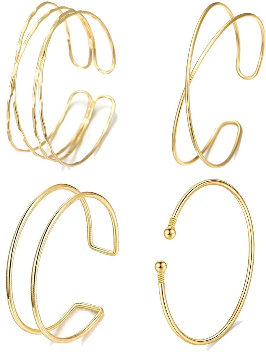 4件套女士上臂饰品，简约臂环手链，可调节螺旋臂环 - A0021T-1 - 查看 1