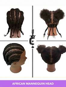 African Mannequin Head With Human Hair, Curly Cosmetology Manikin Mannequins Heads With Stand For Display Practice Braiding Styling Training Head Hair Styling Hairstyling,Practice & Display, Includes Stand, Cosmetology Training Aid | Curly Hair Design | Natural Look Mannequin, Hair Stylist Gifts - Natural Black - View 4