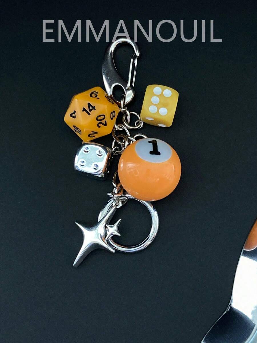 1 Móc khóa xúc xắc may mắn thủ công Unisex, Phụ kiện Y2k văn hóa phụ được cá nhân hóa, Mặt dây chuyền hình quả bóng bi-a số 8, Mặt dây chuyền túi xách - Màu vàng - Màu vàng - Xem 1