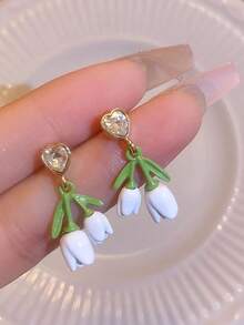 1 par de pendientes de tulipán dulce de aleación, pendientes frescos con flor en forma de corazón, accesorios frescos con tema forestal, los mejores recuerdos de boda para novias y damas de honor, adecuados para diversas ocasiones como fiestas festivas y viajes diarios.