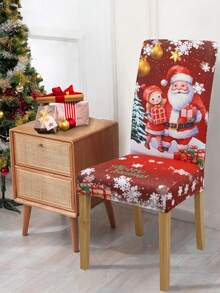 1/4/6pcs Christmas Print Chair Covers, Santa Claus & Bell Printed Elastic Dining Chair Slipcovers, Removable & Washable Home Decor, Christmas Party Decoration - Multicolor - View 7