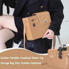 WADY Bolso para, Bolsa de Almacenamiento portátil para Agua al Aire última intervensión con Bolsa, Bolsa Cruzada para Botella Stanle - Marrón - Ver 3