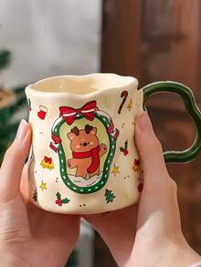 Ceramic Mug With Handle - Funny Christmas Coffee Cup, Gingerbread, Snowman, Candy Cane, Tree, Heart & Snowflake Patterns - Dishwasher - Red, Green, Golden, White - Ideal Christmas, Birthday, Valentine's Gift - Hand-Painted Look - Reusable Holiday Cup For Coffee, Tea, Hot Chocolate - Perfect For Home, Office, Or Party Decorations - Festive Design - Multicolor - View 5