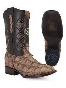 Bota Vaquera Hombre Piel De Pescado Natural Alta Calidad Cuero Auténtico Ajuste Perfecto Comodidad Superior Montura Equitación Invierno Estilo Urbano - Multicolor 1 - Ver 2