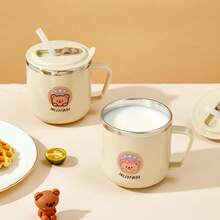 1pc 270ml Mini Double-Wall Thermal Insulated Mug, Children's Water Cup With Cute Cartoon Bear Pattern, 316 Stainless Steel Kids Straw Cup With Straw & Handle, Portable Anti Scalding Drinking Cup, Sealed Leak-Proof Tea Coffee Milk Cup Drinkware, Suitable For Student And Adult Use In Home, School, Dorm, Office, Party, Camping, Picnic, Back To School