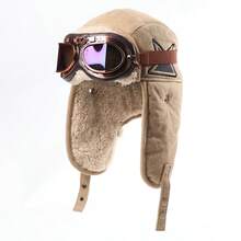 1pc Reversible Vintage Goggles Ushanka Hat, Unisex Warm Winter Cap For Outdoor Cycling Skiing Aviator