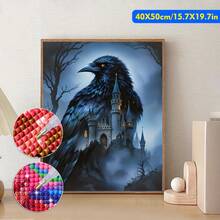 5D 圆形和方形钻石画套装，适合成人和初学者，乌鸦和城堡，全钻钻石画，钻石艺术套装，手工制作的家庭房间办公室墙面装饰 - 彩色 - 查看 3