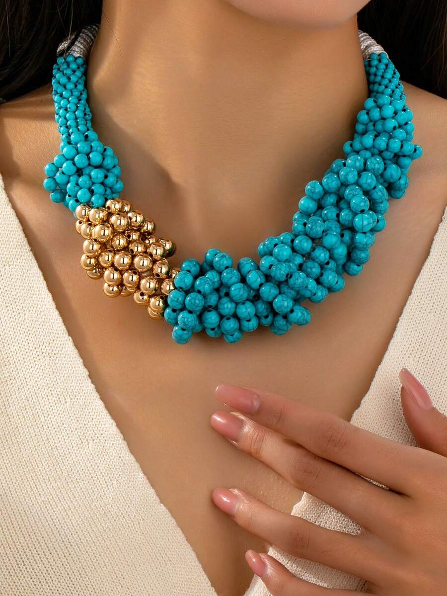 1pc Boho Style Personalized Beaded Necklace, Elegant Design, Versatile Accessory For Women - Multicolor - View 1