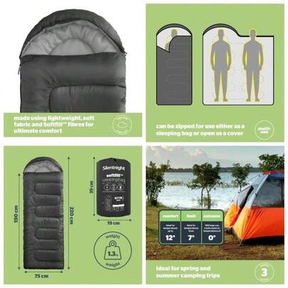 Sleeping Bag Adults - 3 Season Lightweight Soft Thick Cosy Warm Mummy Sleeping Bag Spring Summer Camping Hiking Outdoor Travel Warm And Cold Weather