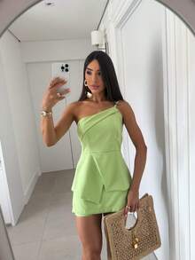 Women's Set Blouse And Shorts Skirt In Tailored Marrant Women's Fashion Elegant Chic Simple Casual Elegant - 橄欖綠 - 查看 3