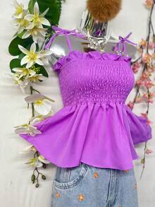 T109Crop Top With Straps And Ruffles - Mauve Purple - View 4