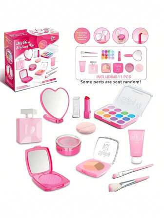 全新逼真化妆玩具套装，适合女孩，过家家化妆台，不染色腮红
