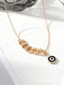 1pc Fashionable Round Oil Drop Devil's Eye Pendant Necklace