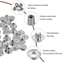 20pcs Round Flat Chicago Rivet Set, M5x4/6/8/10/12/14mm, 304 Stainless Steel, Suitable For Leather, Buttons, Earrings, Leather Rivets, Chicago Screws, DIY Clothing, Shoes, Belts, Bags - Silver - View 6