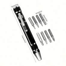 8 In 1 Pen-Shaped Screwdriver Set, Aluminum Alloy And Flat Head Manual Screwdriver, Portable. - Black - View 1