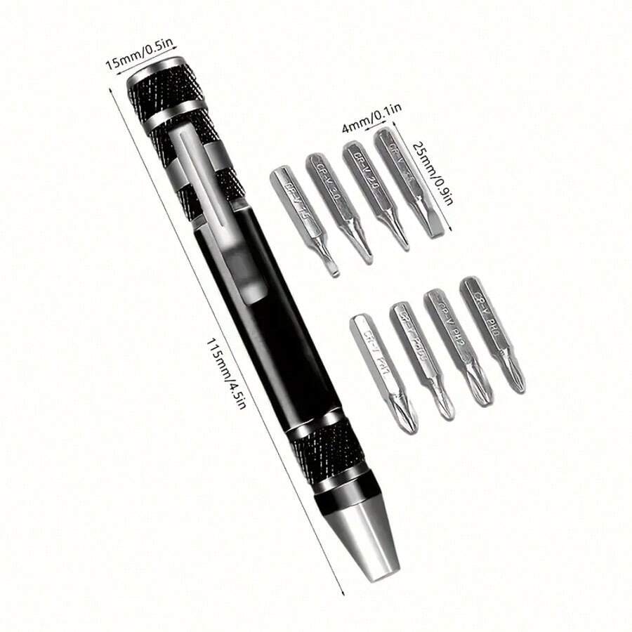8 In 1 Pen-Shaped Screwdriver Set, Aluminum Alloy And Flat Head Manual Screwdriver, Portable. - Black - View 1