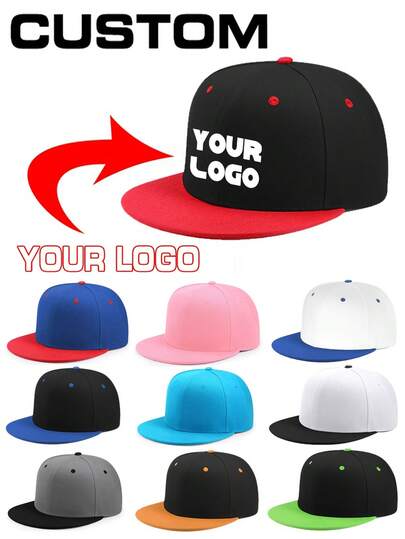Custom Hat Text/Logo Color Blocking And Solid Color Flat Brimmed Hip-Hop Casual Adjustable Baseball Cap. Street, Hip-Hop, Sun Hat. Suitable For Daily Wear,Sequines,Durable,Dawg,Colorful,Cute,Adorable,Y2K,Kawaii,Funny,Stylish,Custom,Personalized,Unique,Customized,Ideal Gifts For Her,