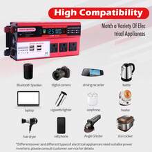 Pure Sine Power Inverter 16000W 6000W 5000W DC 12V To AC 110V Converter Digital 5000W/6000W Car Power Inverter DC 12V To AC 110V Pure Sine Wave Solar Converter LCD - Burgundy - View 8