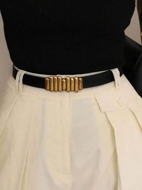 1 peça cinto feminino clássico preto básico com botões elegante retrô casual, acessório de moda outono/inverno adequado para calças casuais, jeans, uso diário, trabalho, encontros, festas