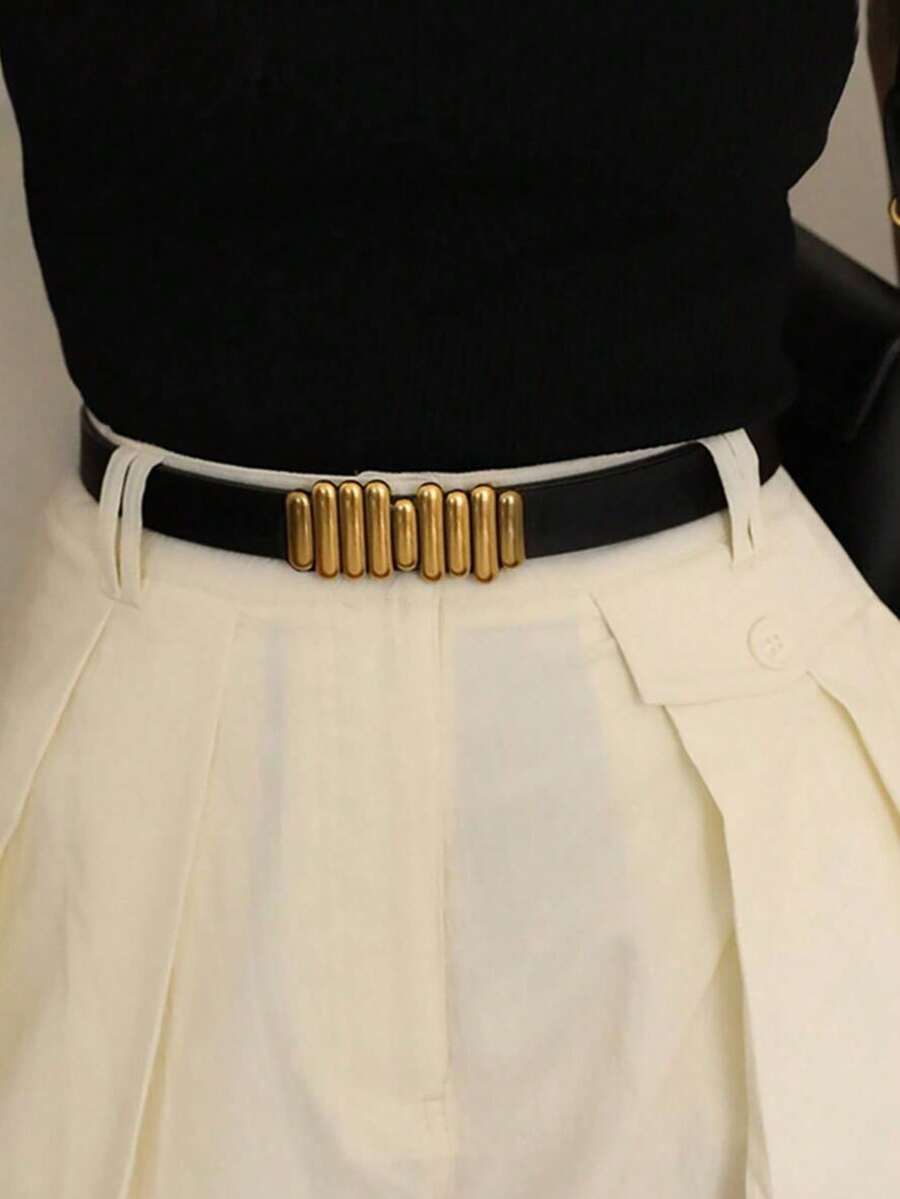 1 Stück schwarzer klassischer, Basic, eleganter, retro-lässiger Damengürtel, Herbst-/Wintermode-Accessoire, geeignet für lässige Hosen, Jeans, Alltag, Arbeit, Dates, Partys