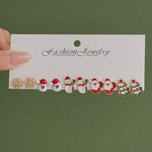 Conjunto de aretes con diseño de copos de nieve y campanas de Navidad, aretes con gota de aceite con diseños de renos y Papá Noel