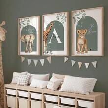 3pcs/Set, Customized Frameless Canvas Poster - Personalized Name Wall Art Prints, 3 Sets Of Nursery Prints, Animal Prints, Customized Jungle Prints, Bedroom Prints, Nursery Decor, Playroom Decor, Nursery Wall Art, Bedroom Decor Custom, Dining Room, Living Room, Bedroom, Office, Playroom, Home Decor - Multicolor - View 2