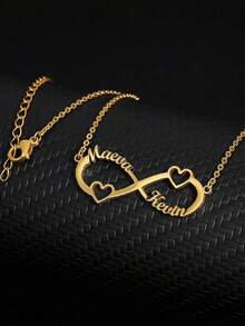 1 Peça Colar Personalizado de Aço Inoxidável com Coração Duplo e Dois Nomes, Dourado, Prata ou Rose Gold, Colar Personalizado, Gargantilha Personalizada, Presente de Aniversário para Melhor Amiga, Presente de Noivado, Presente de Casamento, Presente de Joia do Dia dos Namorados
