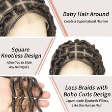 全蕾丝编织假发，波西米亚风卷发，方形无结辫编织假发，女士适用，32 英寸合成蕾丝前编织假发，带婴儿发辫，玉米辫假发，日常使用 - 彩色 - 查看 7