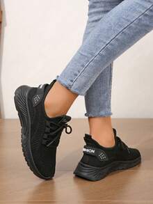Women's Lightweight Breathable Casual Sports Shoes, Comfortable Running Fitness Sneakers, White Versatile Sneakers Suitable For All Seasons - 黑色 - 查看 3