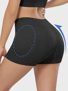 1pc Apricot Women's Seamless Comfortable Soft Shaping Hipster Panties With Removable Butt Pads, Adjustable For Curve Shaping - Black - View 5