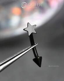 Solid Titanium Eyebrow Rings And Heart Labret Jewelry, 16G - 黑星 - 查看 9