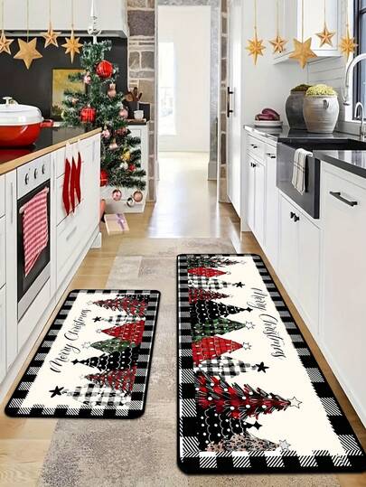 [HOT!!!] 1pc Soft Rubber Kitchen Mat, 3.5mm Thick Kitchen Rug, Christmas-Themed Kitchen Absorbent Mat Carpet, Can Be Cut To Fit Kitchen Size, Surface Fabric Material, Middle Sponge Layer, Bottom Rubber Layer, Suitable For Kitchen Rugs, Kitchen Decor, Wedding Decor, Home Decor, Bathroom Mat, Entryway Mat, Laundry Room Mat, Hallway Carpet, Living Room Mat, Etc.