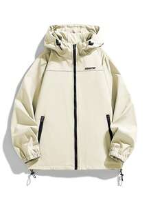 男士休闲户外轻薄字母印花风衣外套，春秋季 - 米色 - 查看 3