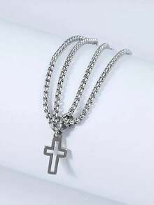 1 st ihåligt kors med dubbel kedja i titanstål för män, personligt armband med dubbla lager - Multifärgad - Visa 1