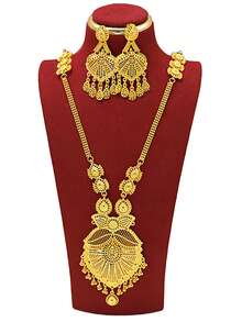 Luxurious 2PCS Alloy Jewelry Set With 24K Gold Plating, Suitable For Arab Women To Wear For Weddings And Fashion, Including Earrings And A Necklace As A Gift. - Yellow Gold - View 7