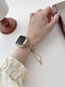 1pc New Arrival Simple Women's Girl's Metal Watch Bracelet Compatible With Apple Watch Band Series 11 10 9 8 7 6 5 4 3 2 1 38mm 40mm 41mm 42mm 44mm 45mm 46mm 49mm Ultra 1/2/3 SE Wristband Replacement For Watch Strap,Best Present To Girlfriend,Friend And Family For Valentine's Day,Birthday And Mother's Day(Only Watch Band) - Gold - View 9