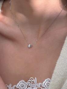 1 Elegant And Fashionable S925 Sterling Silver Zirconia Inlay Water Droplets Necklace Smooth Water Droplet Collarbone Chain Women's Holiday Gift Versatile For Daily Commuting