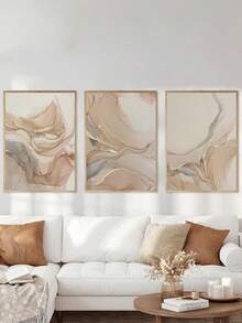 3pcs Abstract Beige Fluid Art Posters, Wall Art Posters, Optional Frame
