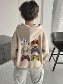 Boys' Pullover Sweatshirt, Halloween Game Controller Cartoon Back Print, Soft Casual Autumn/Winter Children's Sweatshirt - Apricot - View 7